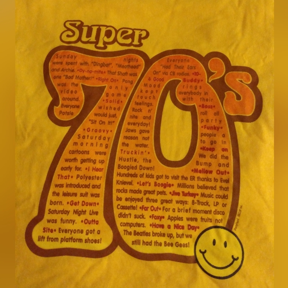 Vintage Super 70s Short-Sleeve Unisex Yellow XL Preshrunk T-Shirt New WithTags L